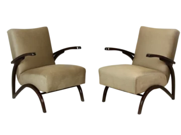 Pair of armchairs, designed by J. Halabala, Czechoslovakia, 1940s