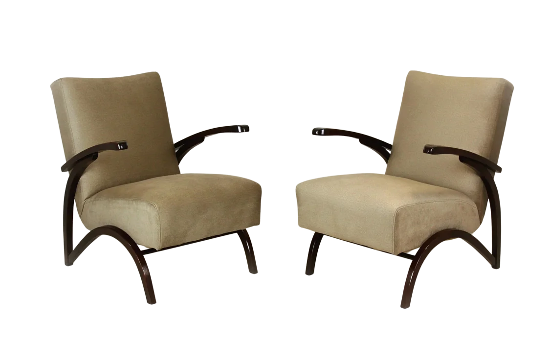 Pair of armchairs, designed by J. Halabala, Czechoslovakia, 1940s