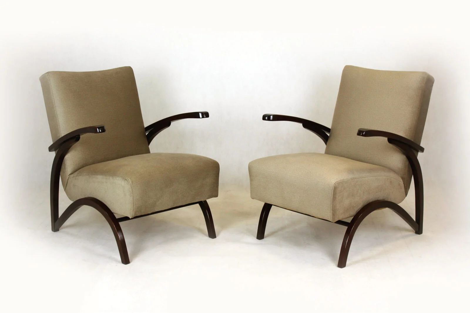 Pair of armchairs, designed by J. Halabala, Czechoslovakia, 1940s