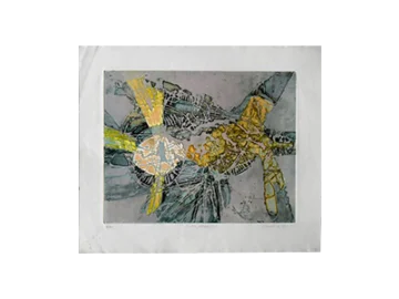 Akwaforta na papierze Arches, Lawrence Heyman, Fertilization III z serii Atelier 17, lata 60