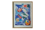 Kolorowa litografia, Dagmar Glemme, Composition with fish and faces