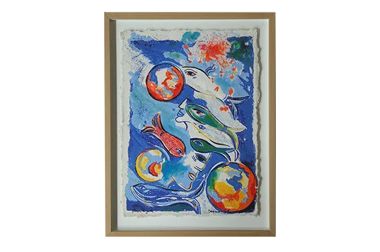 Kolorowa litografia, Dagmar Glemme, Composition with fish and faces