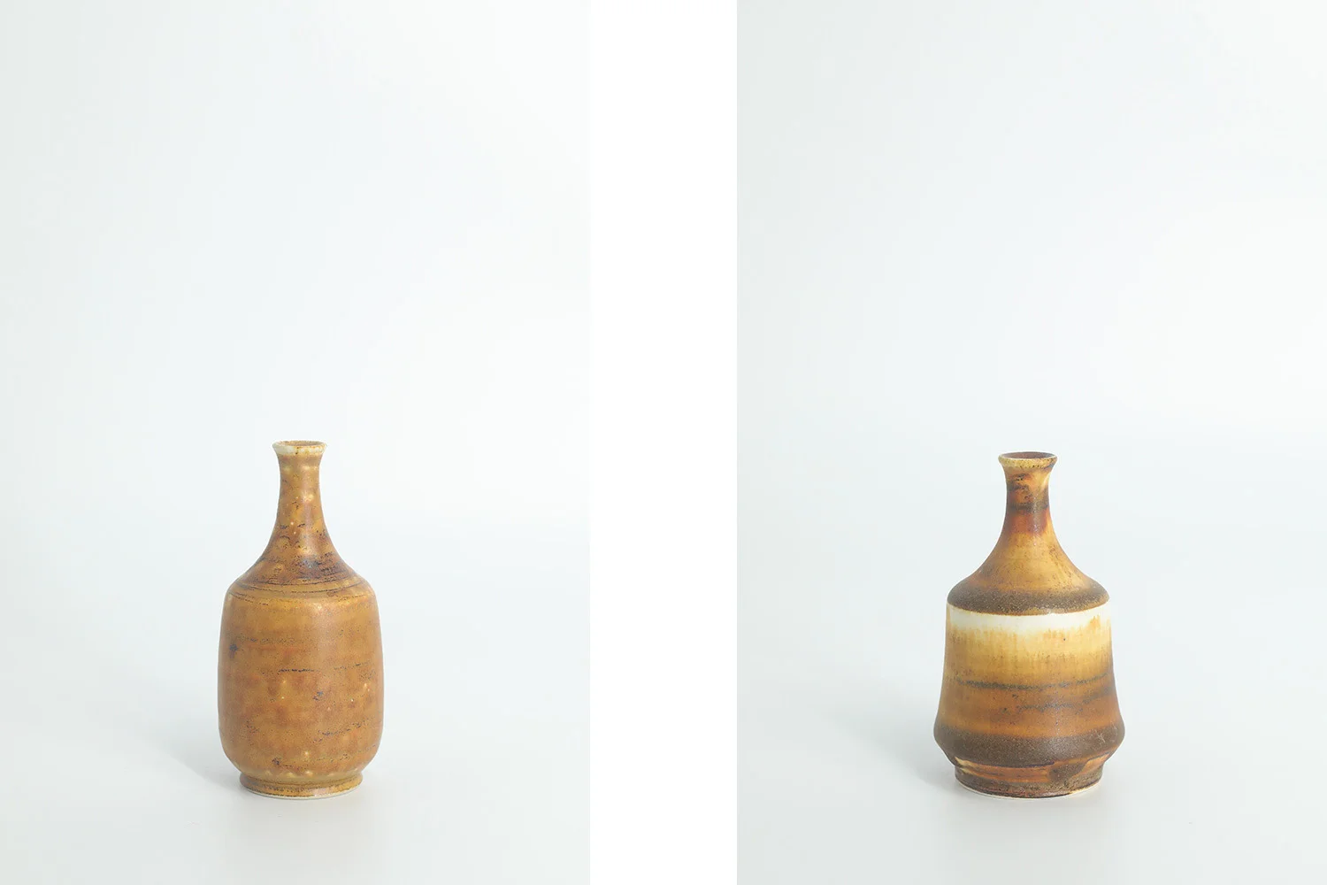 Komplet 4 brązowo-miodowych wazonów ceramicznych, proj. Gunnar Borg, Höganäs Keramik, Szwecja, lata 60