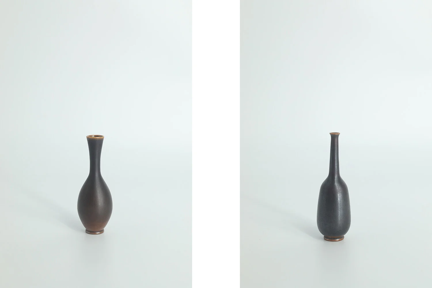 Set of 2 wenge ceramic vases, designed by John Andersson, Höganäs Keramik, Sweden, 1950s