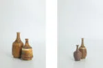 Komplet 4 brązowo-miodowych wazonów ceramicznych, proj. Gunnar Borg, Höganäs Keramik, Szwecja, lata 60