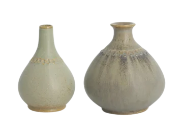 Komplet 2 pistacjowych wazonów ceramicznych, proj. Gunnar Borg, Gunnars Keramik Höganäs, Szwecja, lata 60