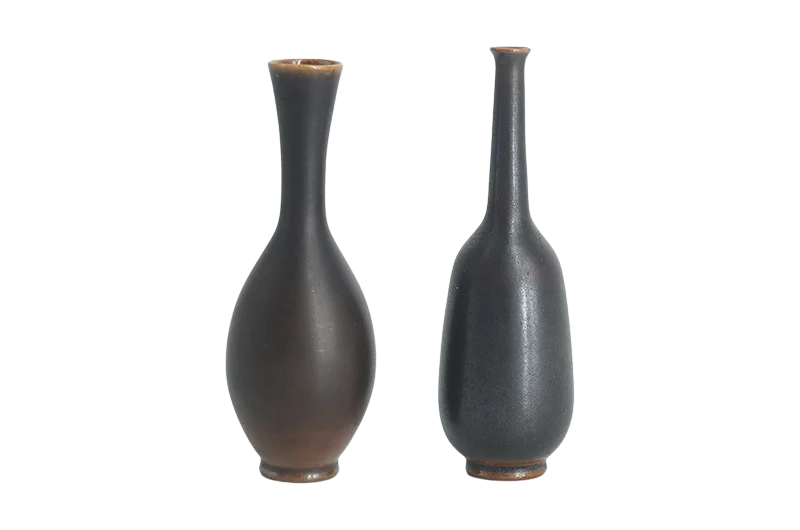 Set of 2 wenge ceramic vases, designed by John Andersson, Höganäs Keramik, Sweden, 1950s