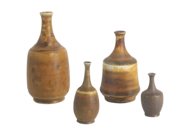 Komplet 4 brązowo-miodowych wazonów ceramicznych, proj. Gunnar Borg, Höganäs Keramik, Szwecja, lata 60