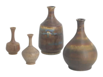 Komplet 4 brązowych wazonów ceramicznych, proj. Gunnar Borg, Höganäs Keramik, Szwecja, lata 60