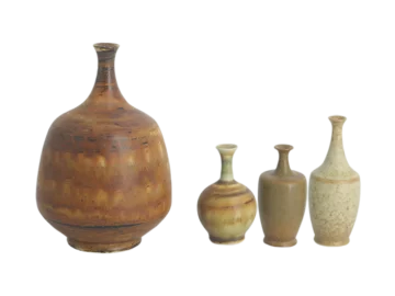 Komplet 4 brązowych wazonów ceramicznych, proj. Gunnar Borg, Höganäs Keramik, Szwecja, lata 60