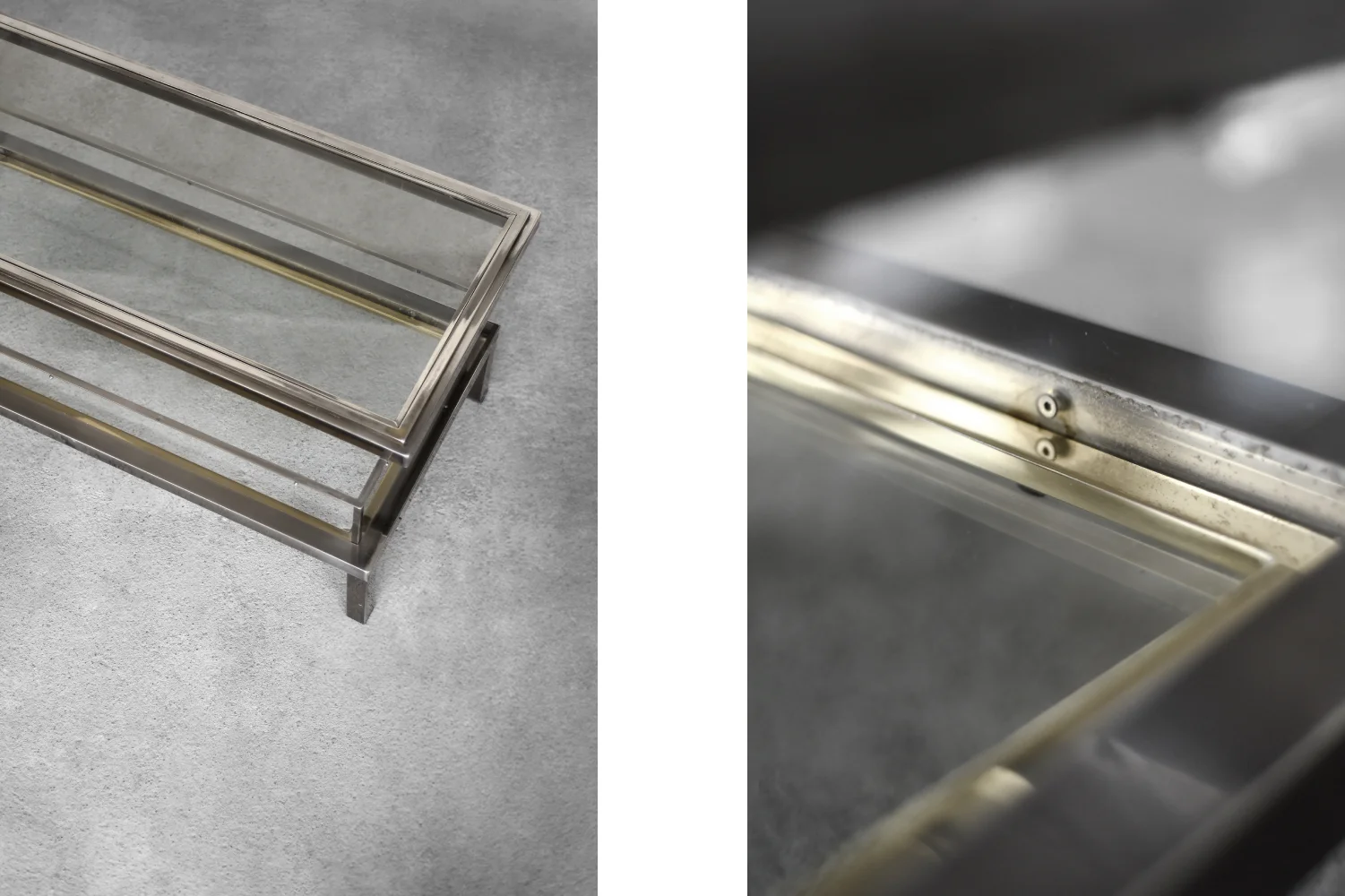 Glass coffee table with display case, Maison Jansen, France, 1970s