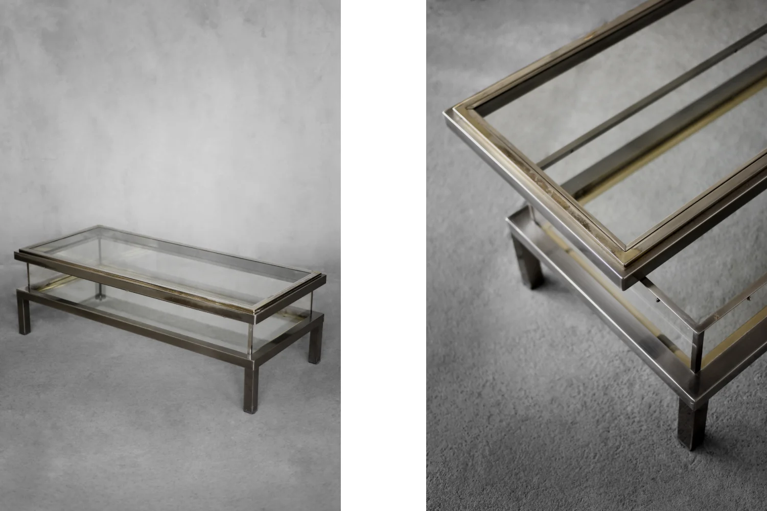 Glass coffee table with display case, Maison Jansen, France, 1970s