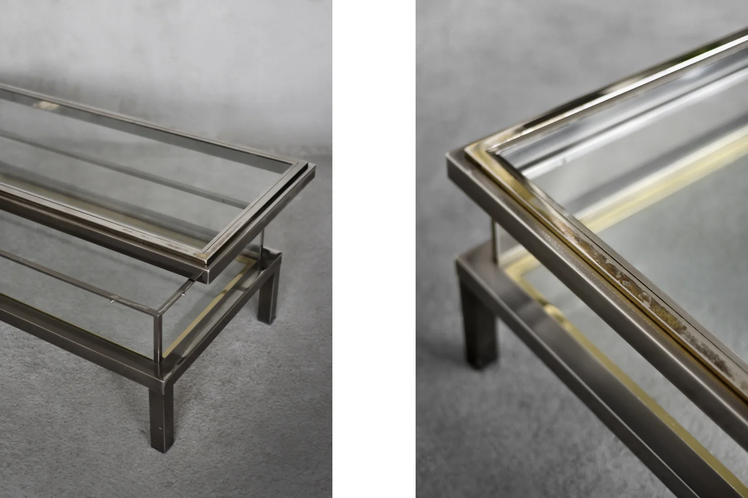Glass coffee table with display case, Maison Jansen, France, 1970s