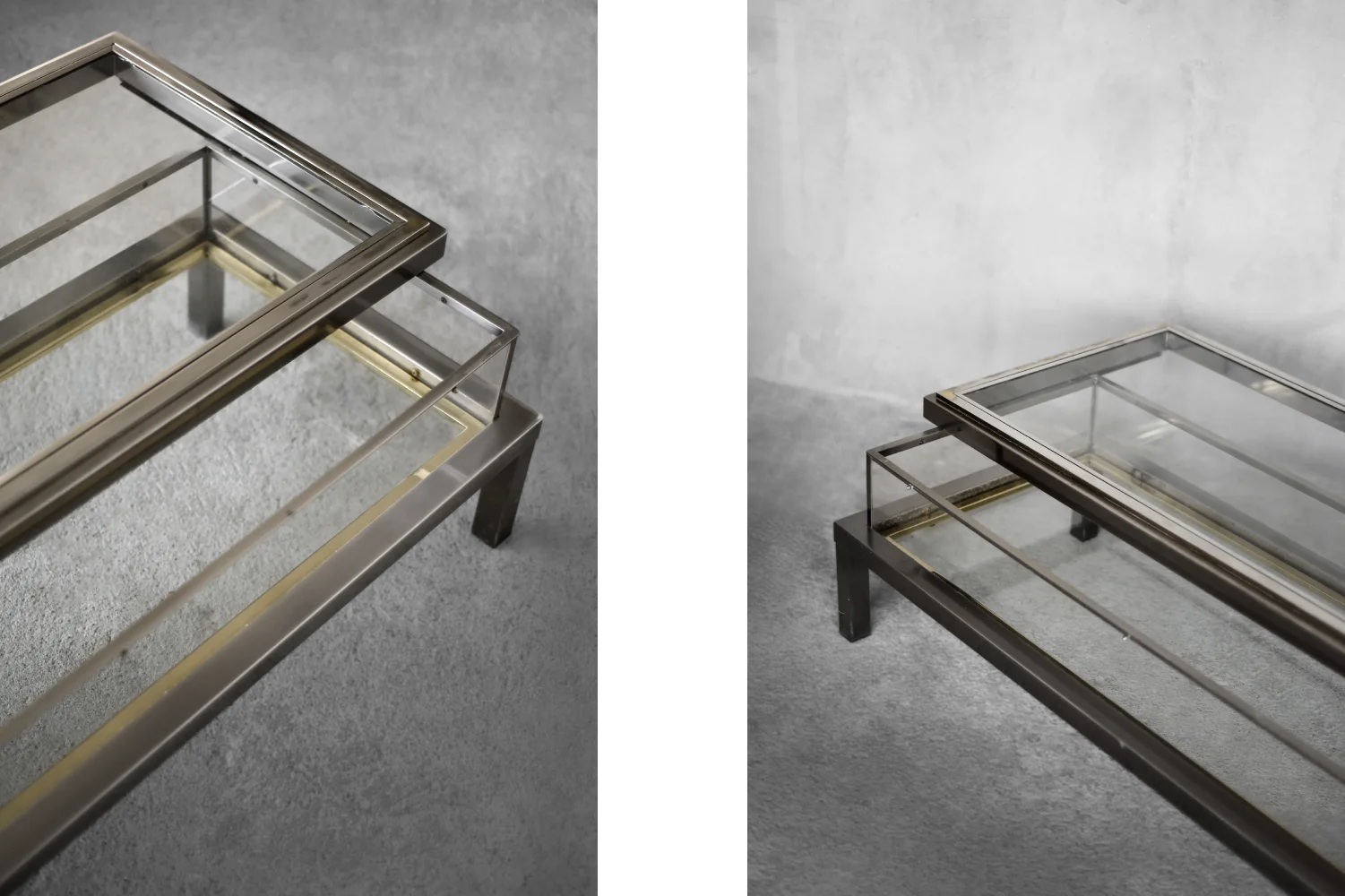 Glass coffee table with display case, Maison Jansen, France, 1970s