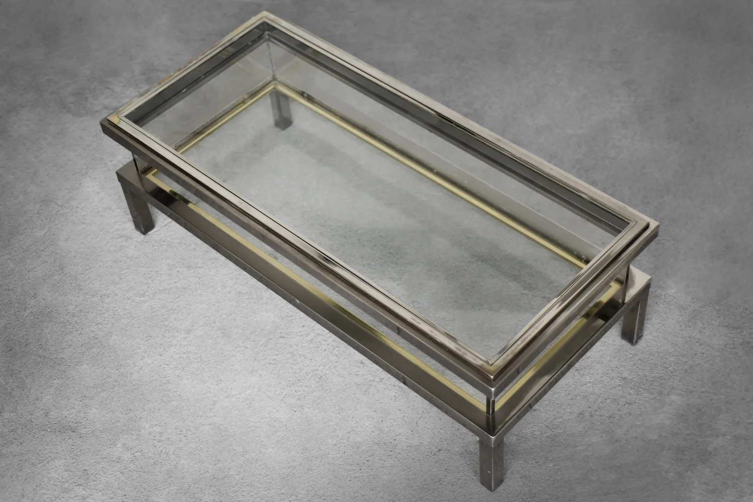 Glass coffee table with display case, Maison Jansen, France, 1970s