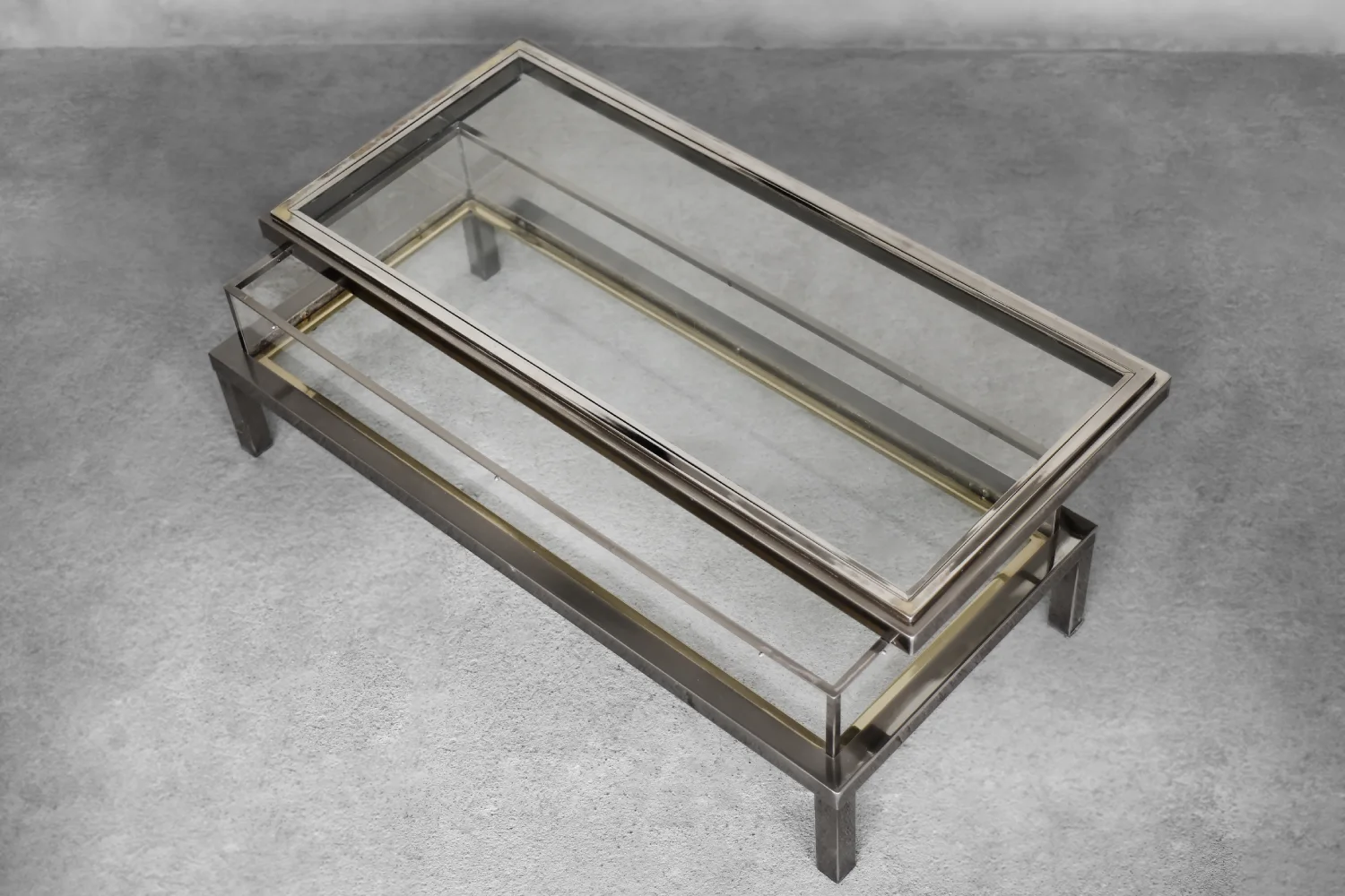 Glass coffee table with display case, Maison Jansen, France, 1970s