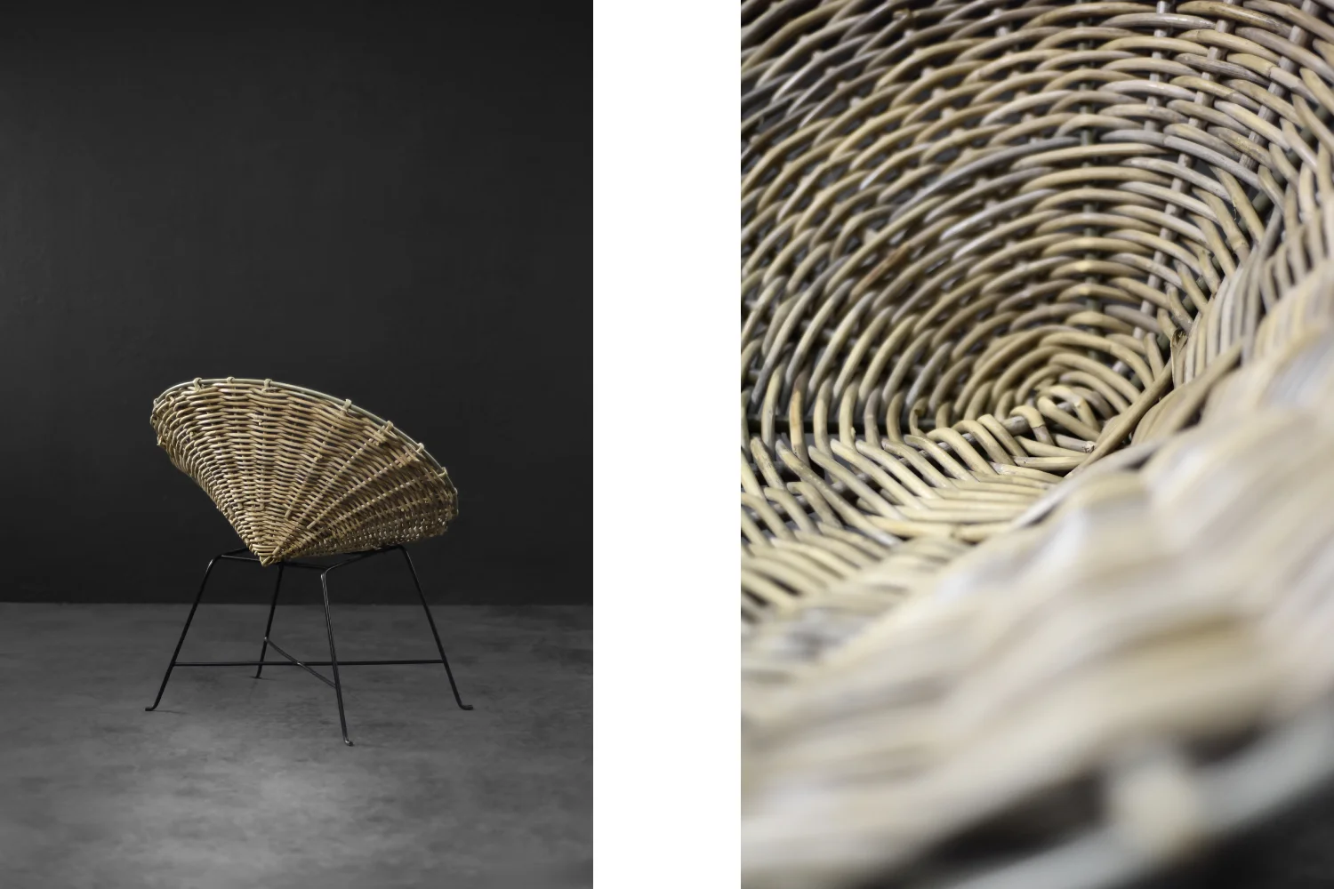 Round woven bamboo armchair, Germany, 1960s