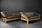 Vintage two-seater leather sofa, Denmark, 1970s