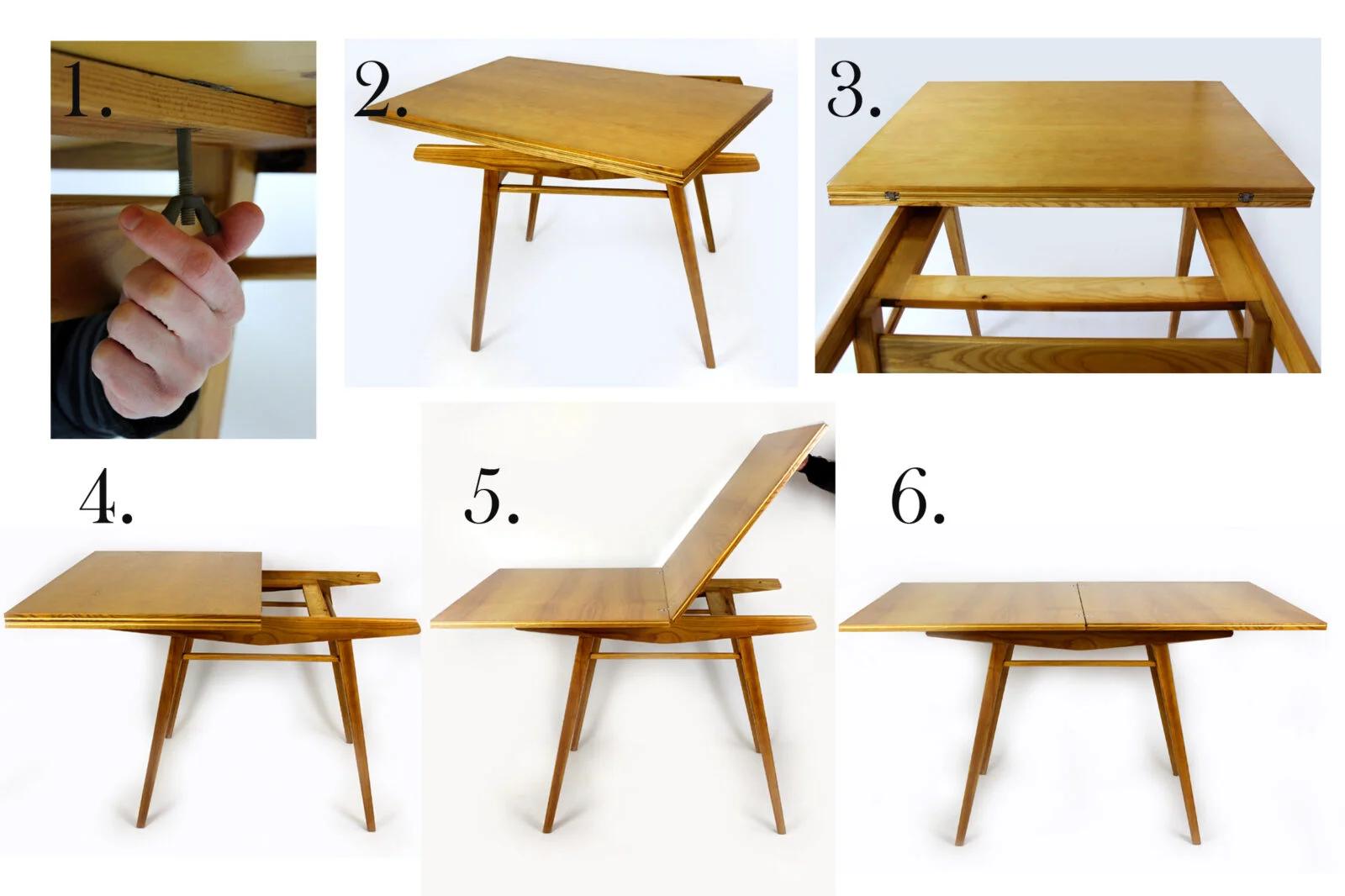 Extendable ash dining table, Czechoslovakia, 1960s