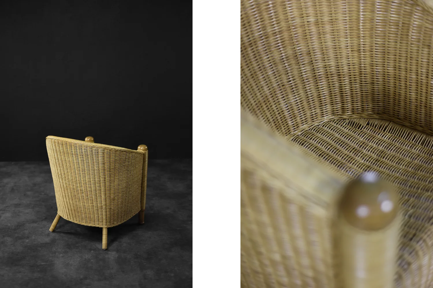 Fotel rattanowy Barrel Chair w stylu Boho, Włochy, lata 70