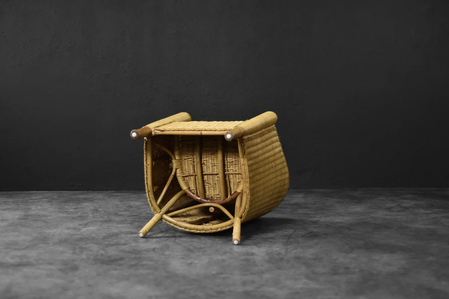 Fotel rattanowy Barrel Chair w stylu Boho, Włochy, lata 70