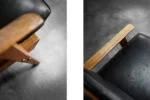 Modernistyczna sofa dębowa z czarną, skórzaną tapicerką, Niemcy, lata 60