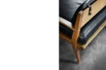 Modernistyczna sofa dębowa z czarną, skórzaną tapicerką, Niemcy, lata 60