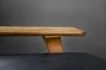 Modernistyczna sofa dębowa z czarną, skórzaną tapicerką, Niemcy, lata 60