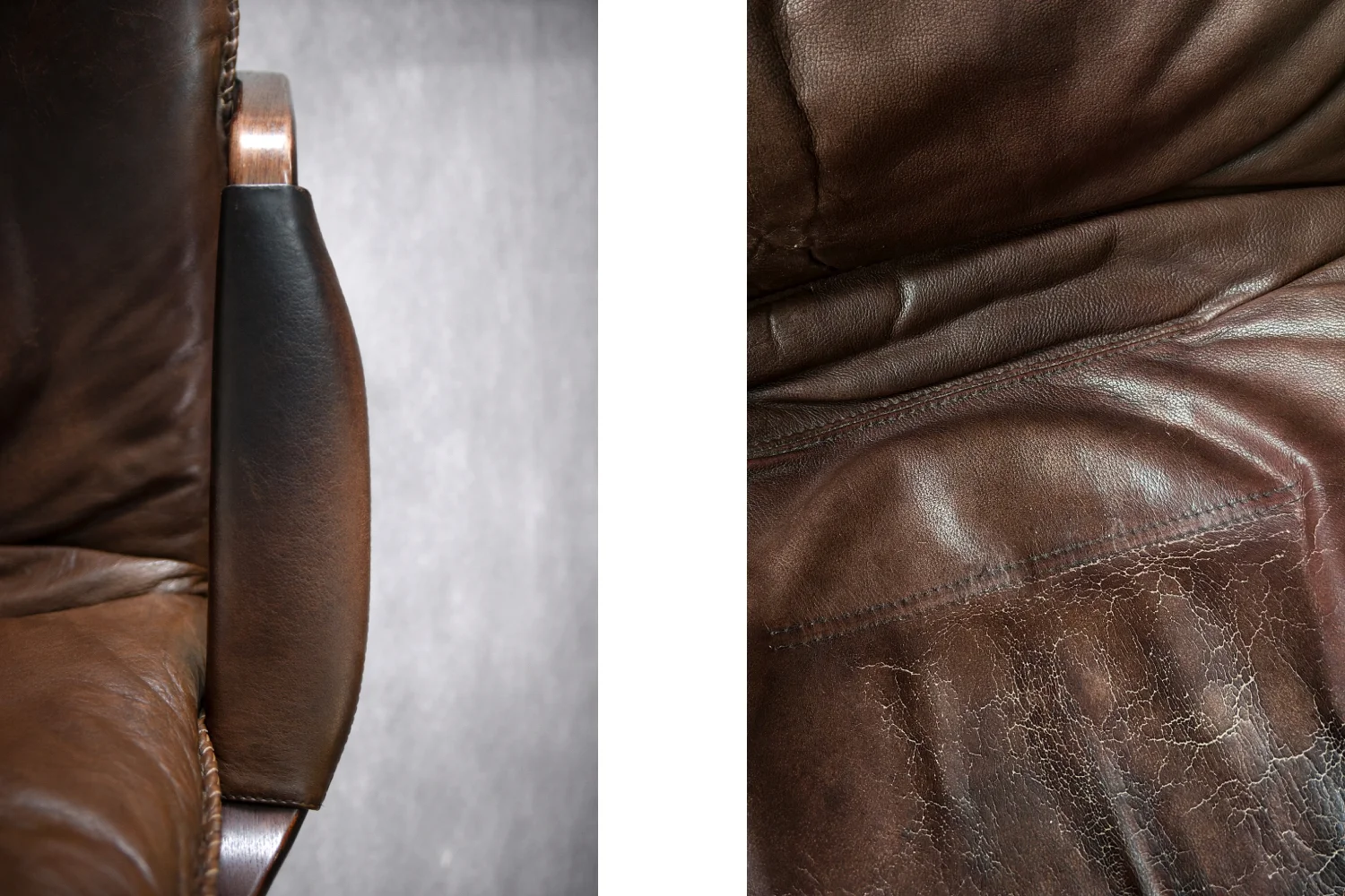 Leather armchair with footstool, Berg Furniture, Denmark, 1970s