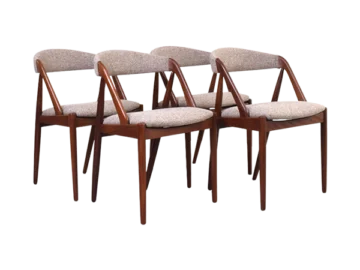 Set of four teak chairs designed by Kai Kristiansen, manufactured by Schou Andersen, Denmark, 1950s