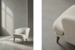 Niski fotel modernistyczny z zaokrąglonym oparciem, Skandynawia, lata 60