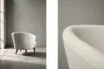 Niski fotel modernistyczny z zaokrąglonym oparciem, Skandynawia, lata 60