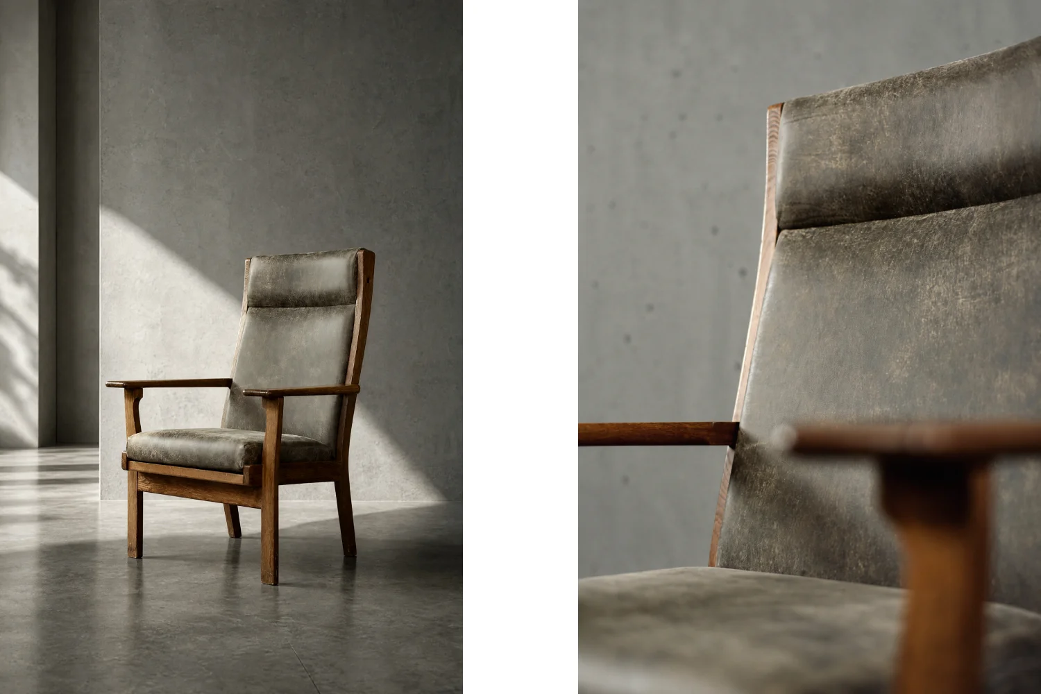 Vintage oak GE 181 A armchair, designed by Hans J. Wegner, Getama, Denmark, 1950s