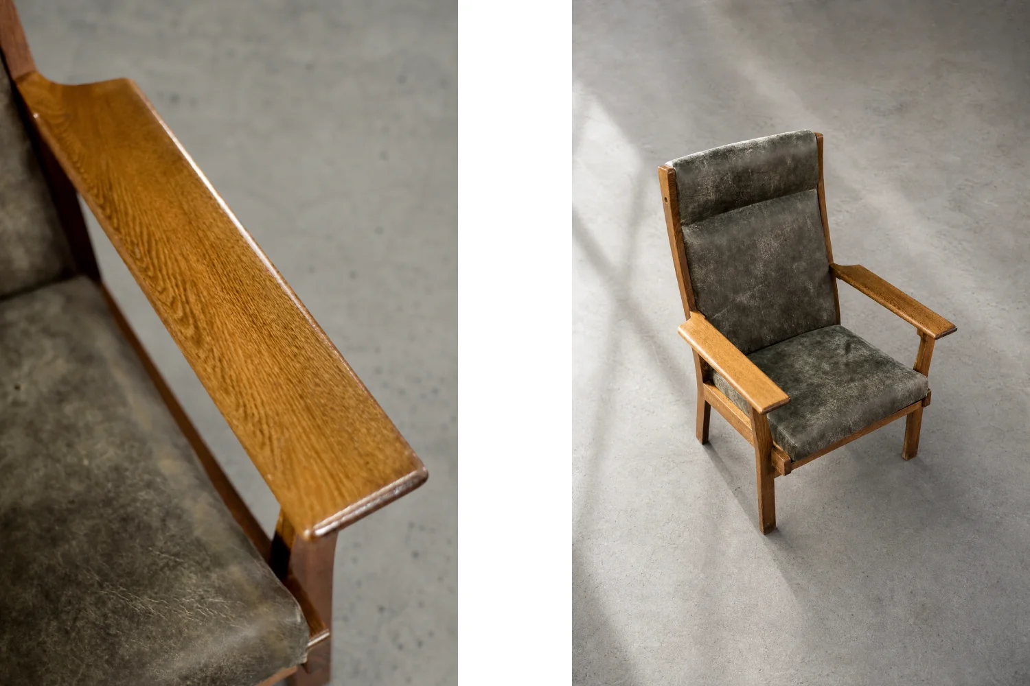 Vintage oak GE 181 A armchair, designed by Hans J. Wegner, Getama, Denmark, 1950s