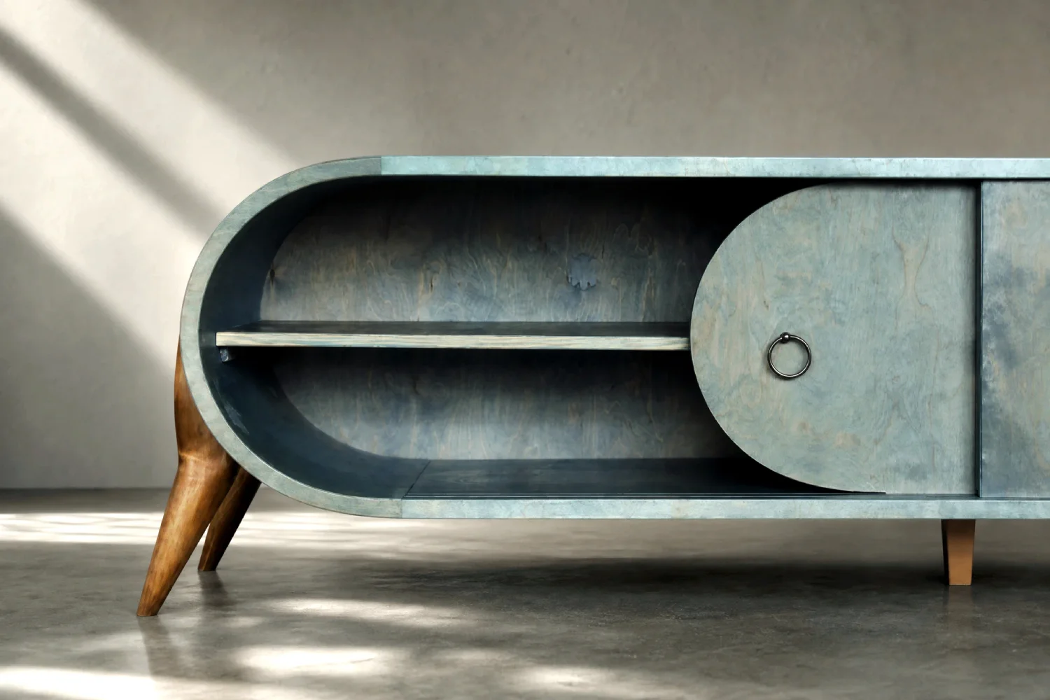 Zaokrąglony turkusowy sideboard, Włochy, lata 60
