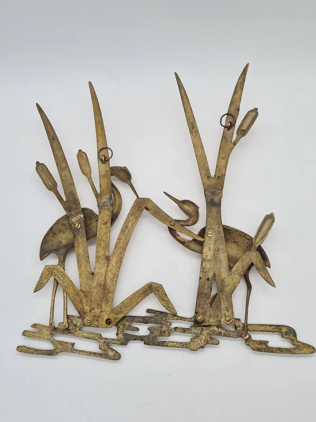 Brass wall decoration “Herons in the Reeds”, Germany, 1970s