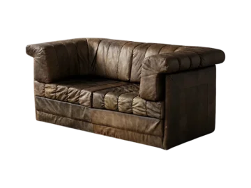 Two-seater Brutalist leather sofa bed, Germany, 1970s