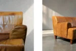 Vintage leather three-seater sofa, 1960s
