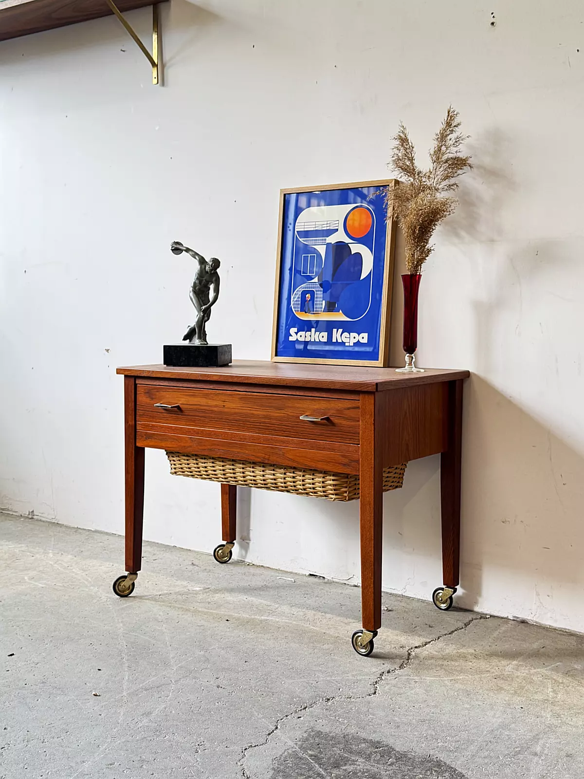 Mobile sewing table/sewing cabinet, Denmark, 1960s